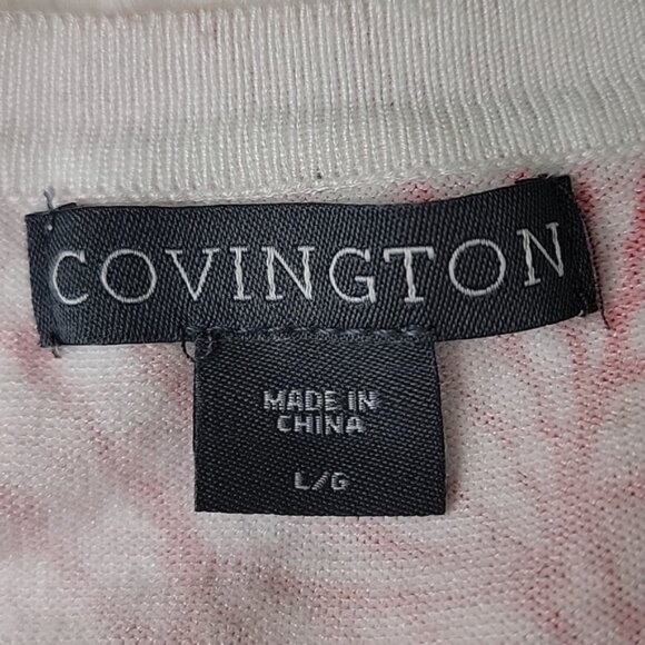 COVINGTON Orange White Abstract Button Crewneck Office Casual Cardigan Sweater L - Picture 4 of 9